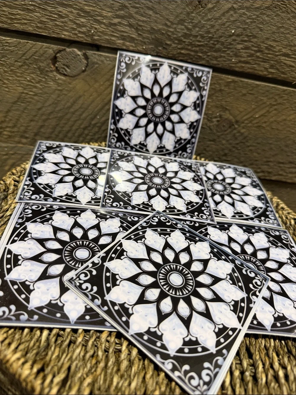 Set of 15 Black & White Mandala Decorative Tiles Peel & Stick Art Decals 4